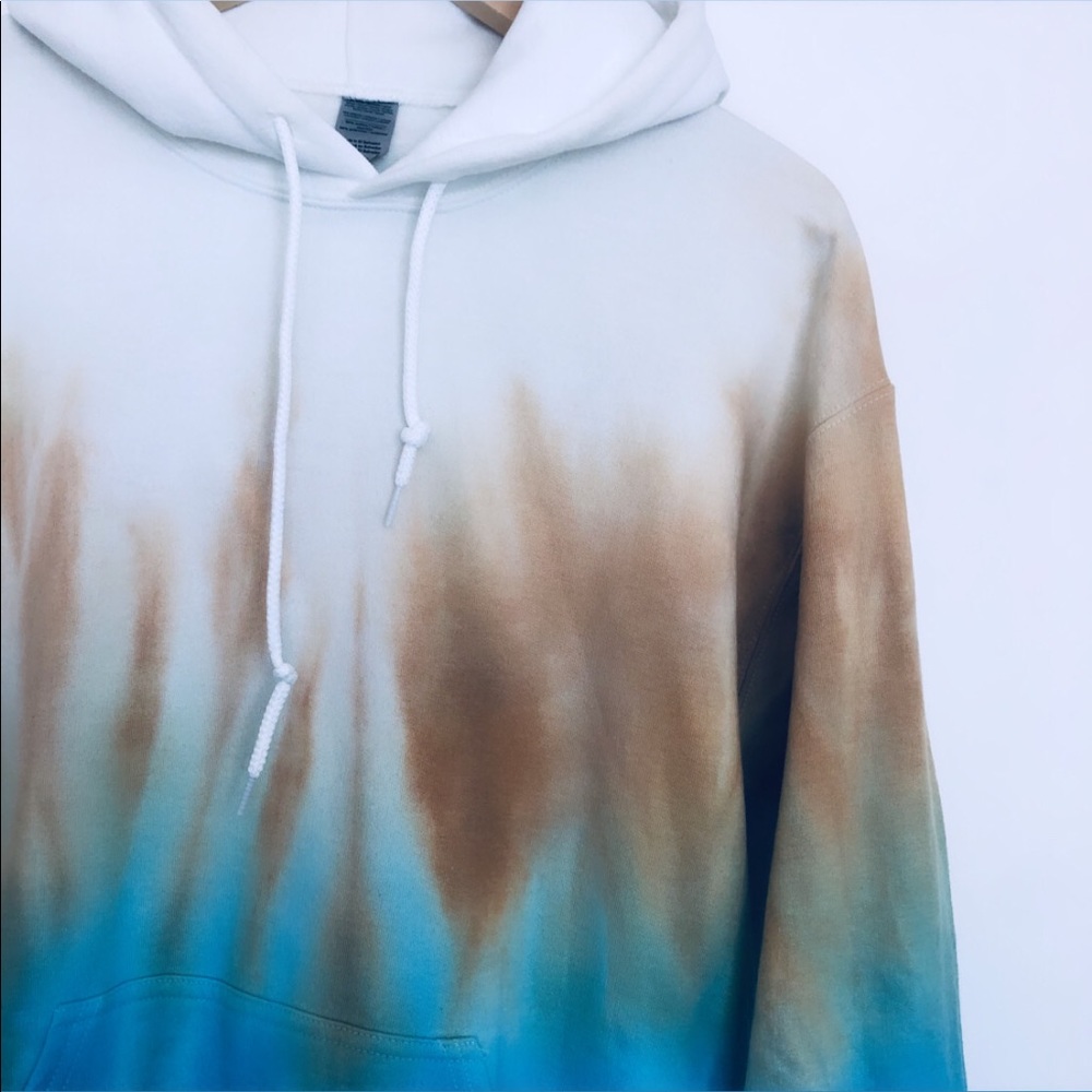 🔴SOLD🔴Tie Dye Golden Blue Colorblock NEW Hoodie - Picture 2 of 14